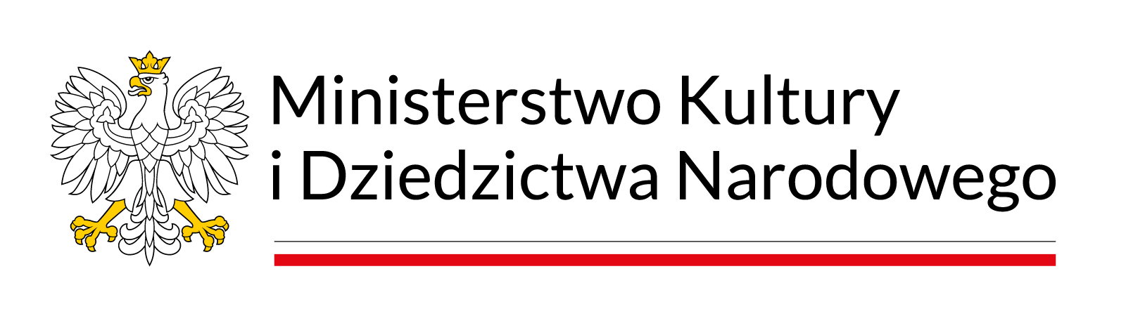 Logotyp składa się ze znaku orła białego z żółtą koroną i żółtymi szponami oraz napisu czarną czcionką:  Ministerstwo Kultury i Dziedzictwa Narodowego. 