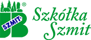 Logotyp składa się z grafiki i napisu. Zielona grafika z granatowym napisem SZMIT po skosie. Obok, po prawej stronie napis: Szkółka Szmit.