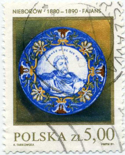 Znaczek pocztowy z przedstawieniem talerza z portretem króla Jana III Sobieskiego. Znaczek pocztowy z serii "Polska ceramika szlachetna" przedstawia przechowywany w zbiorach Muzeum w Nieborowie talerz z końca XIX wieku z przedstawieniem króla. Wydano go w nakładzie 7 205 000 egzemplarzy.