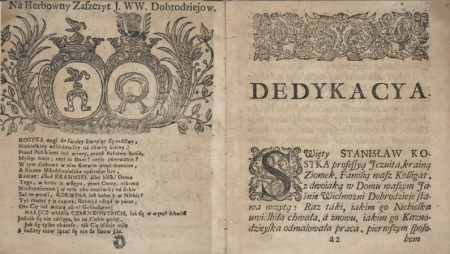 Dedykacja kazań wydanych z okazji introdukcji relikwii św. Stanisława Kostki do Rostkowa. 